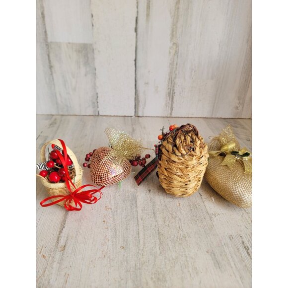 Vintage heart basket pinecone cranberry ornament Xmas set - Picture 10 of 10